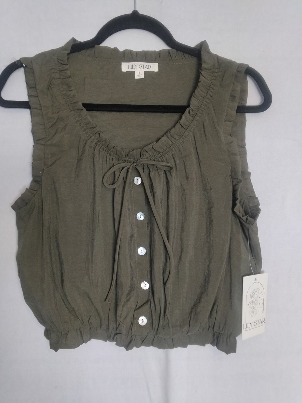 Milkmaid Top Sz S Olive Ruffle Cottage Prairie Cowgirl Ren Faire Goblin Fairy